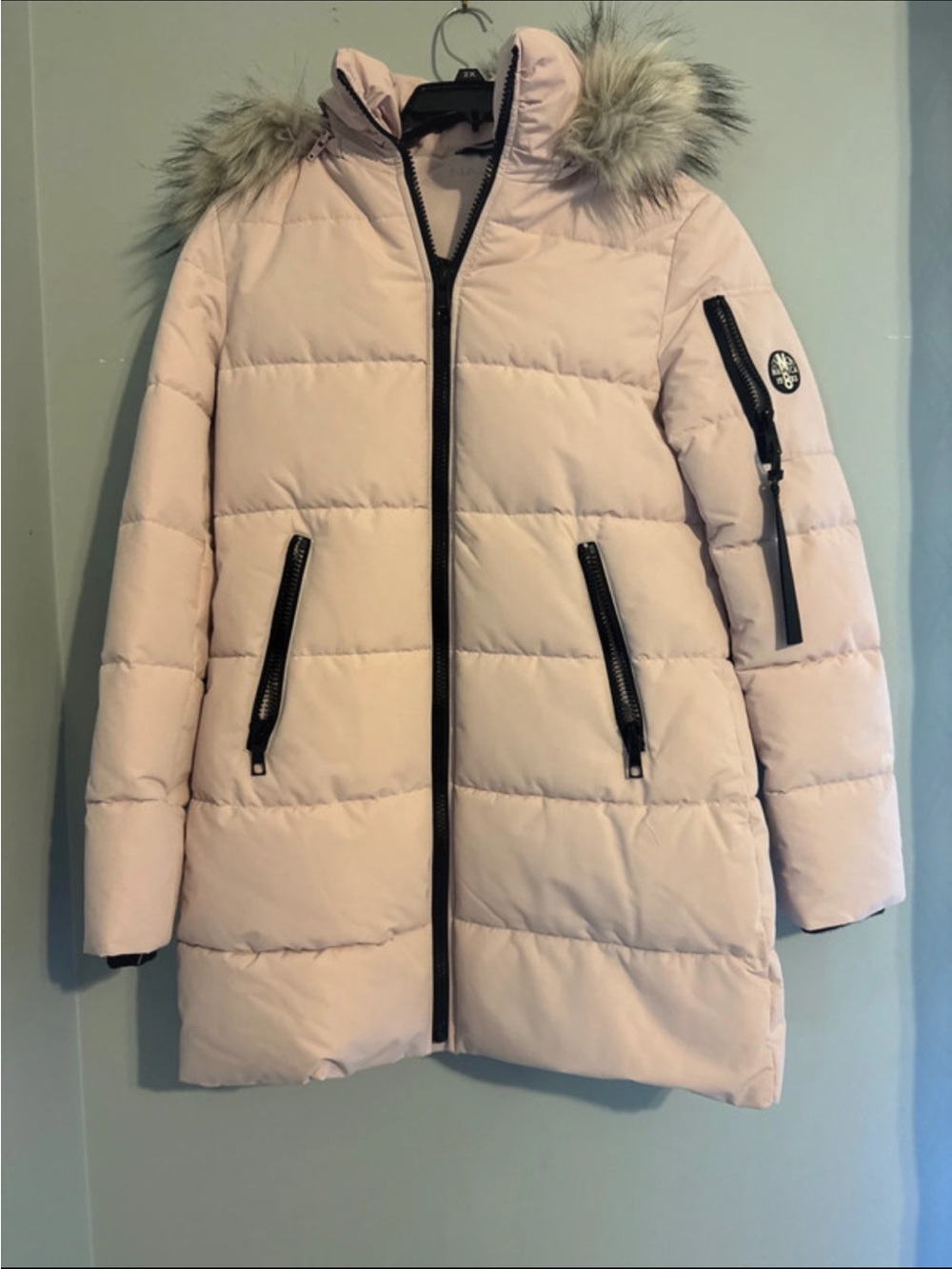 Nautica Blush Pink Puffer Coat with Faux Fur Hood